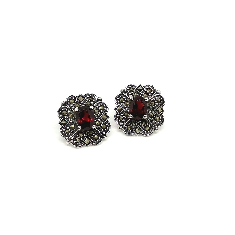 Sterling Silver Marcasite with Garnet